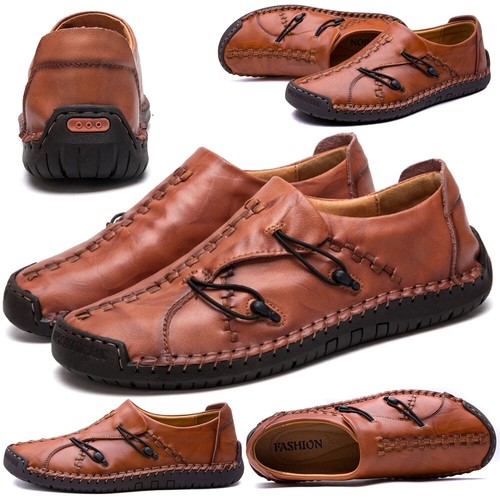 Men/'s Genuine Leather Casual Soft Vintage Shoes Breathable Non-Slip Sole Loafers