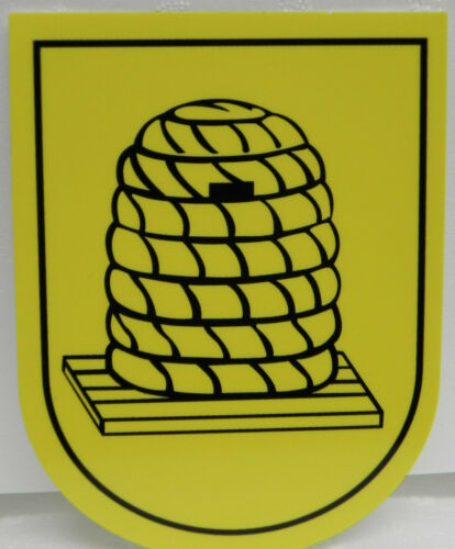 Aufkleber "Bienenkorb" Wappenform 120x90mm  gelb Imker,Imkerei,Bienen 