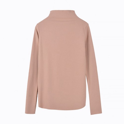 Women Solid Color Long Sleeve Bottoming Shirt High Neck Slim T-shirt Top Blouse