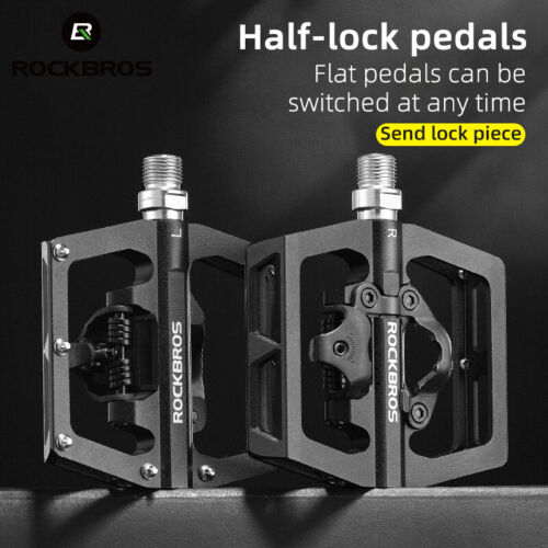 ROCKBROS MTB Bike Lock-to-Flat Pedal Aluminum Alloy Pedal Lock//Flat Pedal SPD