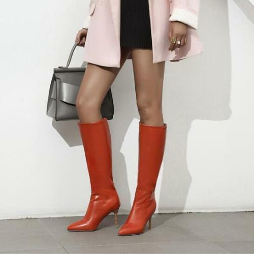 Details about   Womens Fashion PU Leather Pointy Toe High Heel Knee High Riding Boots Shoes 