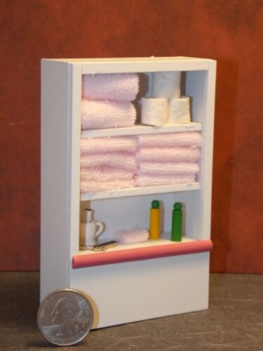 Dollhouse Miniature White & Pink Bathroom Shelf Cabinet 1:12 inch scale D49