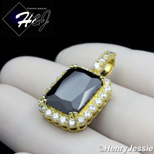 MEN 925 STERLING SILVER LAB DIAMOND ICED BLING BLACK GEMSTONE GOLD PENDANT*GP156