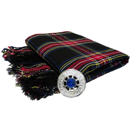 Stone Brooch Chrome Scottish Piper Kilt Fly Plaid Various Tartans Acrylic Wool