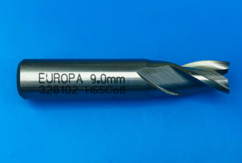 9mm HSS-Co8 Europa 3 Flute Short Throw Away End Mill with Flatted Shank