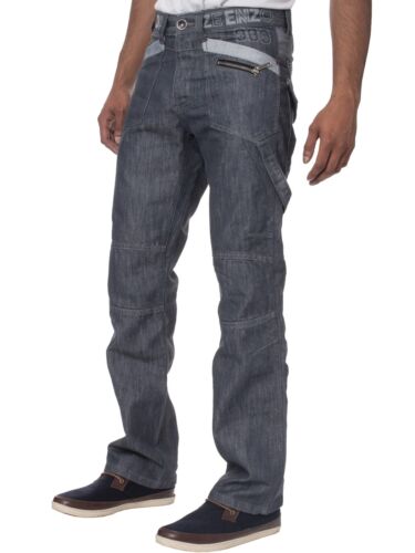 Enzo Mens Straight Leg Jeans Regular Fit Denim Trousers Pants Zip Fly Free Belt