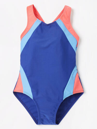 New John Lewis Girls Colour Block Swimsuit Swim RRP £13 Blue Pink