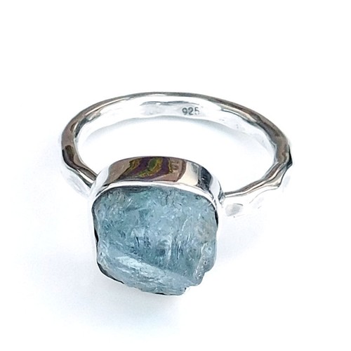 Naturelle Aigue-Marine Pierres précieuses Bijoux 925 Sterling Silver Ring Taille Choisir-EB2092