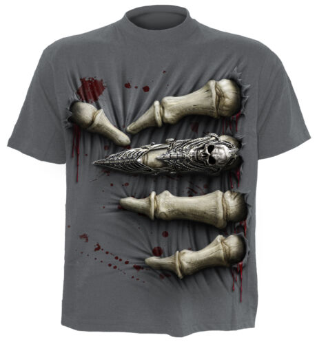 Spiral Direct Death Grip T-shirt/Motard/Tattoo/squelettes/TRIBAL/cage thoracique/Crâne/Top 