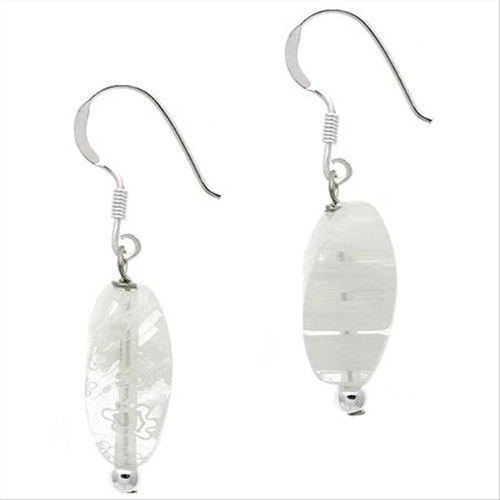 925 Argent Blanc Millefiori Murano Glass Bead Dangle Earrings
