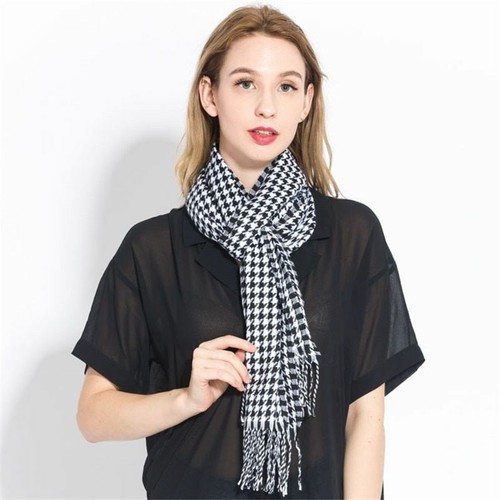 Women Winter Plaid Scarf Multicolor Wool Warm Shawls Wraps Cashmere Long Tassel