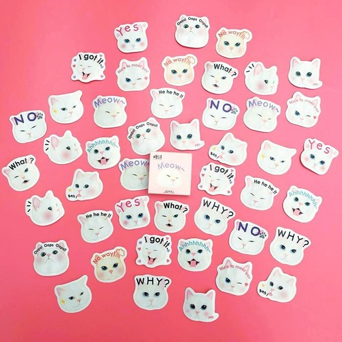 45 PCS Kawaii Die Cut Cute White Cat Face Flake Sticker Sack Scrapbooking Craft