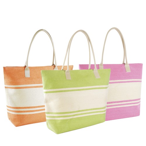 Womens Summer Stripe Print Two Tone Beach-Pool-Swim-Tote-Shopping Large Bag