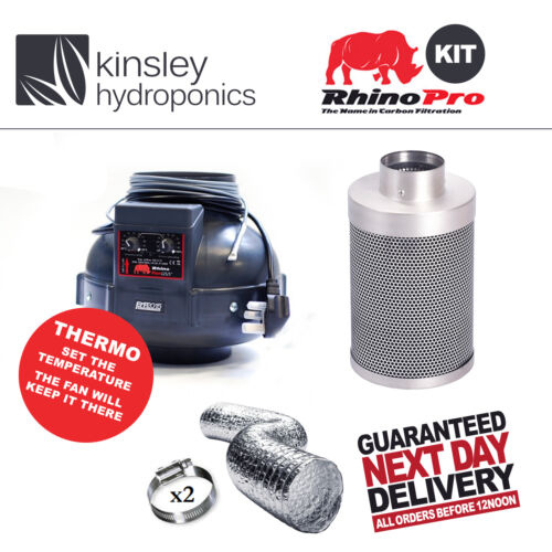 5&#034; / 125mm Rhino Thermostatic Fan & Rhino Pro Carbon Filter Ducting Hydroponics