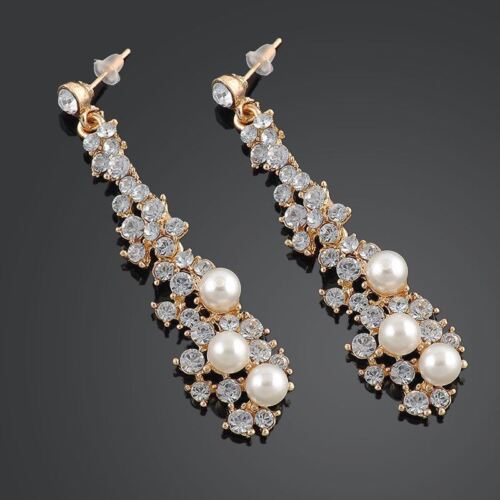 Womens Pearl Rhinestone Crystal Drop Dangle Chandelier Earrings Jewelry