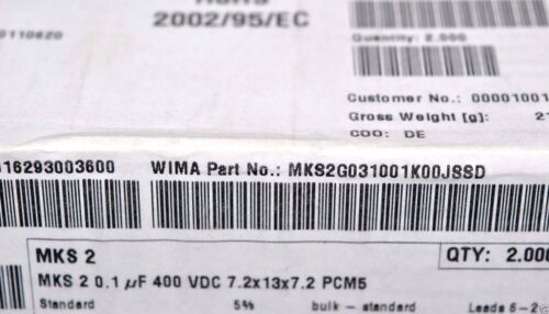 0,1µF 100nF WIMA MKS2 0.1uF 400V 5% pitch:5mm Capacitor 10pcs 