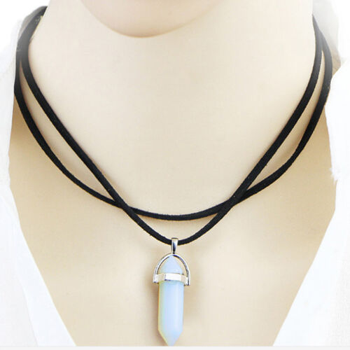 Unisex Crystal Quartz Healing Gem Stone Pendant Choker Necklace Jewelry Gift 6A