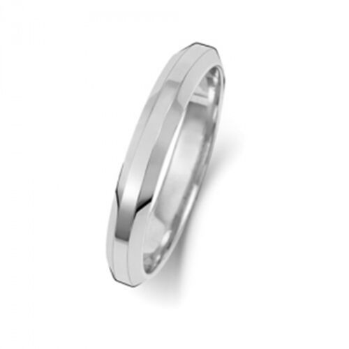 Hallmarked Brand New 9ct White Gold Wedding Ring Flat Court Beveled Edges