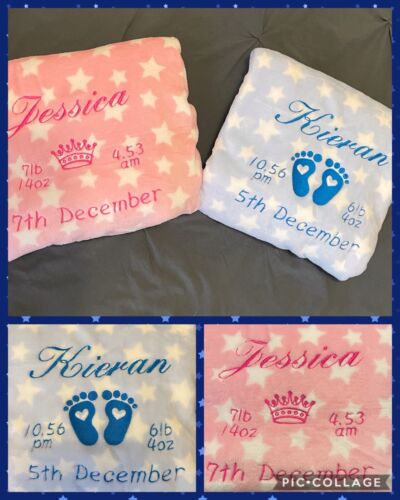 Personalised Embroidered Supersoft blankets 75cm x 100cm pink or blue star 