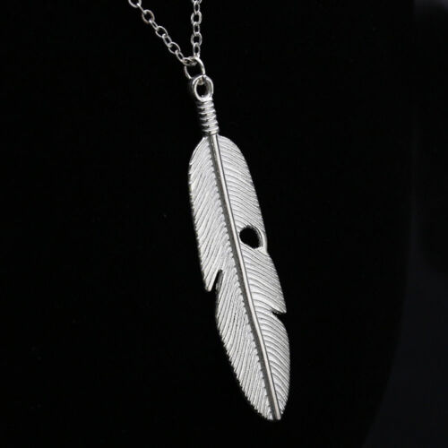 Women Feather Pendant Long Chain Necklace Sweater Statement Vintage Jewelry 