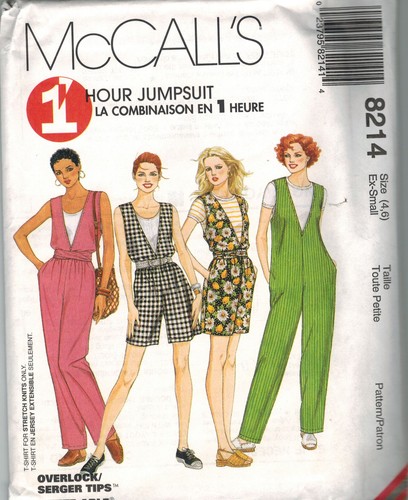8214 McCalls SEWING Pattern Misses 1 HOUR EASY Jumpsuit Pants Shorts UNCUT OOP