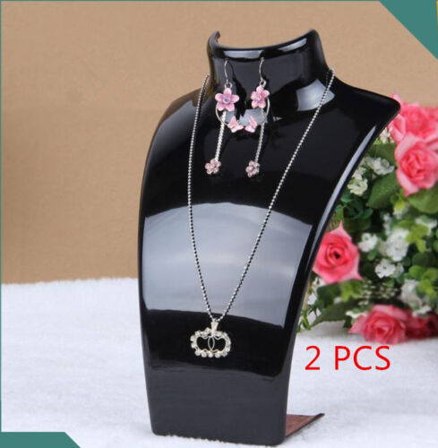 2Pcs Acrylic Necklace Stand Jewellery Earrings Retail Shop Display Busts Holder 