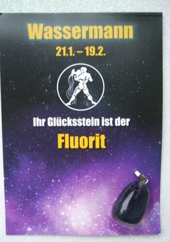 Sternzeichen Wassermann Glücksstein Fluoritanhänger 21.1.-19.2. Kette Schmuck