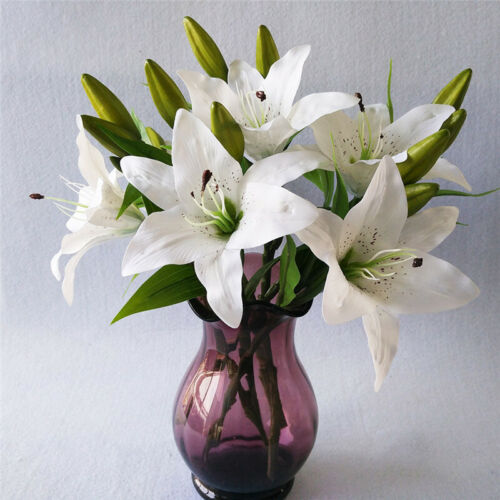 3Heads Real Touch Artificial Lily Flowers Wedding Bridal Silk Fake Bouquet Decor