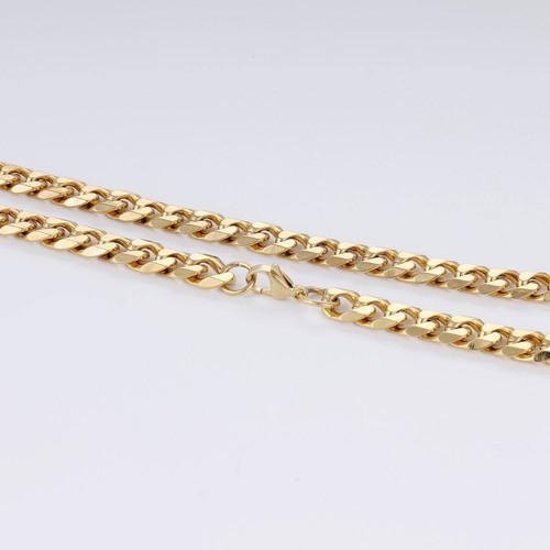 3//5//7//9//11mm Mens Stainless Steel Necklace Bracelet Cuban Curb Chain Gold Tone