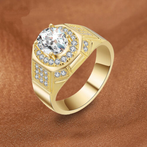 Luxus Damen Herren Groß Strass Vergoldet Finger Ring Hochzeit Schmuck Anhänger