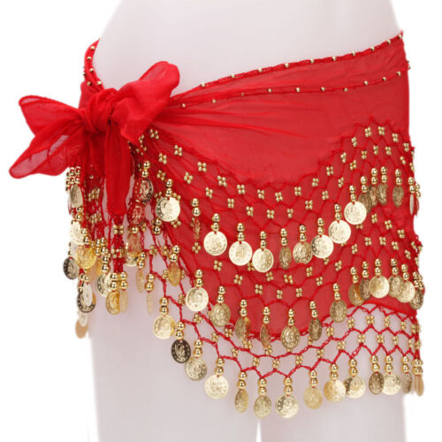 Belly dance belt 3 Row Hip Wrap Scarf Skirt Belt Dancing Costume Gold Coins/&Bead