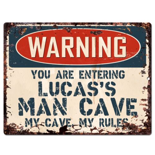 PP3495 WARNING ENTERING LUCAS/'S MAN CAVE Chic Sign Home Decor Funny Gift