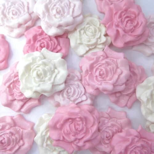 12 rose layette MIX Ivoire sucre roses fleurs comestibles Décorations de gâteau de mariage