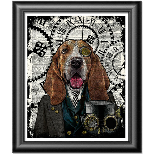 Basset Hound Dog Print Vintage Dictionary Page Wall Art Picture Steampunk Animal 