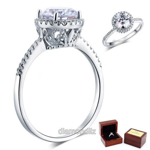 Vintage Halo 925 Sterling Silver Wedding Engagement Ring 2 Carat Lab Diamond 