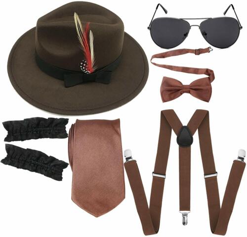 Details about    Mens Manhattan Trilby Fedora Hat Garters Armbands,Y-Back Suspenders 