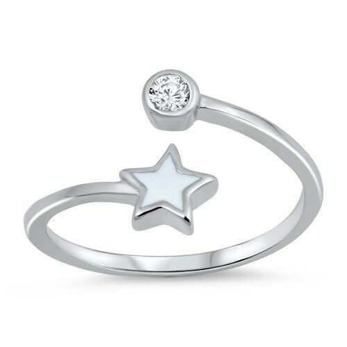 Star Toe Ring Genuine Sterling Silver 925 Clear CZ Jewelry Face Height 9 mm