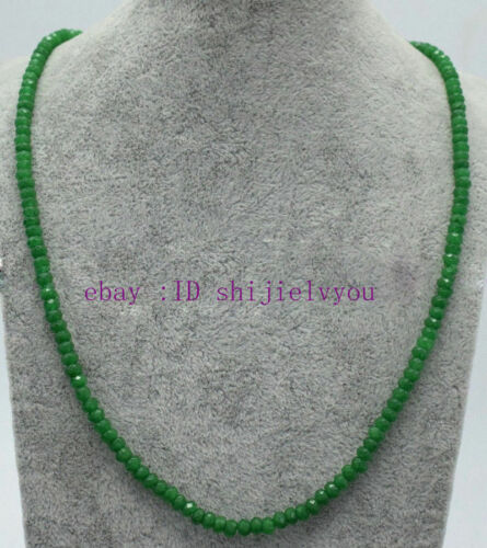 Authentique top 2x4mm naturel vert jade Facettes Gems Beads Necklace 18/"
