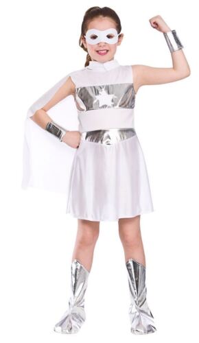 Costume de super-héros blanc filles bande dessinée costume robe fantaisie enfants outfit age3-13