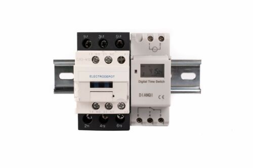 30A 3 Pole NO 1NO//1NC 110//120VAC Contactor with Timer and 35x150 mm DIN Rail