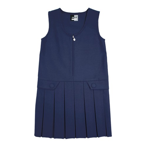GIRLS SCHOOL ZIP FRONT PINAFORE WITH BUTTONS BOX PLEAT SKIRT SCHOOL UNIFORM 2-13