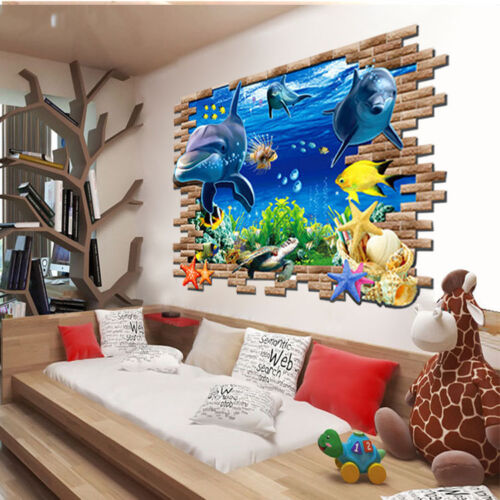 Dolphin 3D Wall Mural Removable Wall Sticker Art Vinyl Decal Room Decor Kids