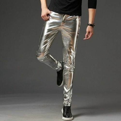 Uomo Similpelle Pantaloni lungo Lucido Club Ballo Indumento Punk Gotico