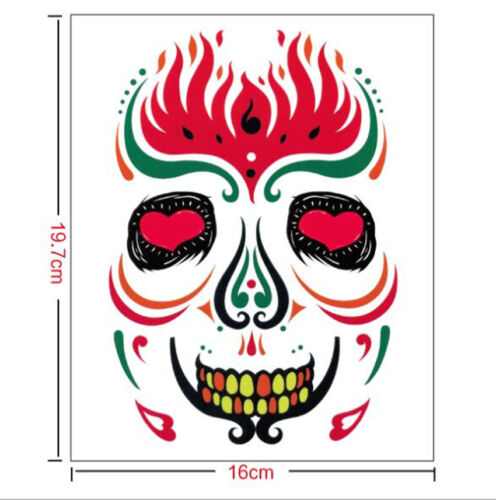Details about  / Day of the Dead Temporary Face Tattoo Sheet Halloween Costume Make Up 197*160mm
