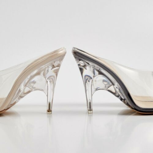 Chic Womens Transparent Clear Stiletto Slipper Pointy Toe High Heel Sandal Shoes 