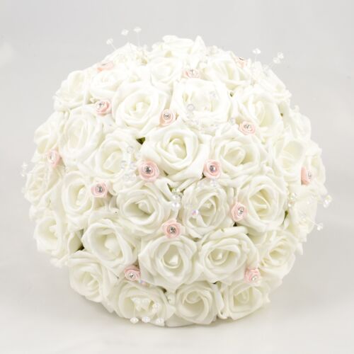 Artificielle Mariage Fleurs Mousse brides Bouquet composition florale en 11 couleurs cristaux roses