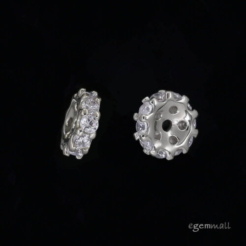 1PC Sterling Silver CZ Rondelle Spacer Bead 7mm #99174 