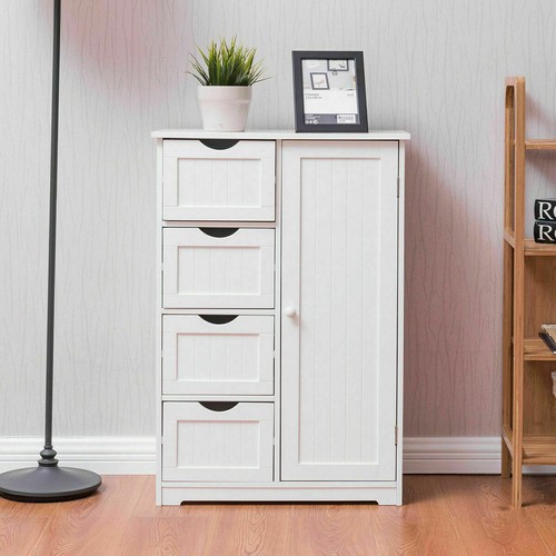 32/" White 4 Drawer Wood Bathroom Floor Cabinet Kitchen Storage Cupboard Bedroom