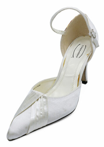 LADIES IVORY SATIN BRIDAL BRIDESMAID WEDDING POINTY COURT SHOES 3-8 SECONDS