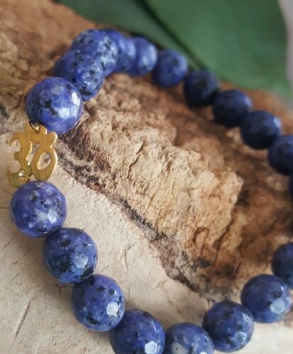 Details about   18 K Gold Om Ohm Celestial Blue Lapis Lazuli Healing Gemstone Beaded Bracelet